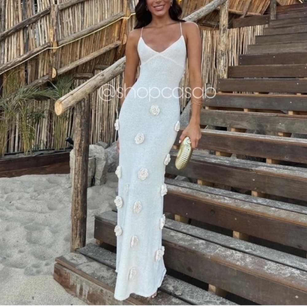 NEW💫to CASA  B | The "Camellia Crochet Flower Aplique knit Maxi Dress